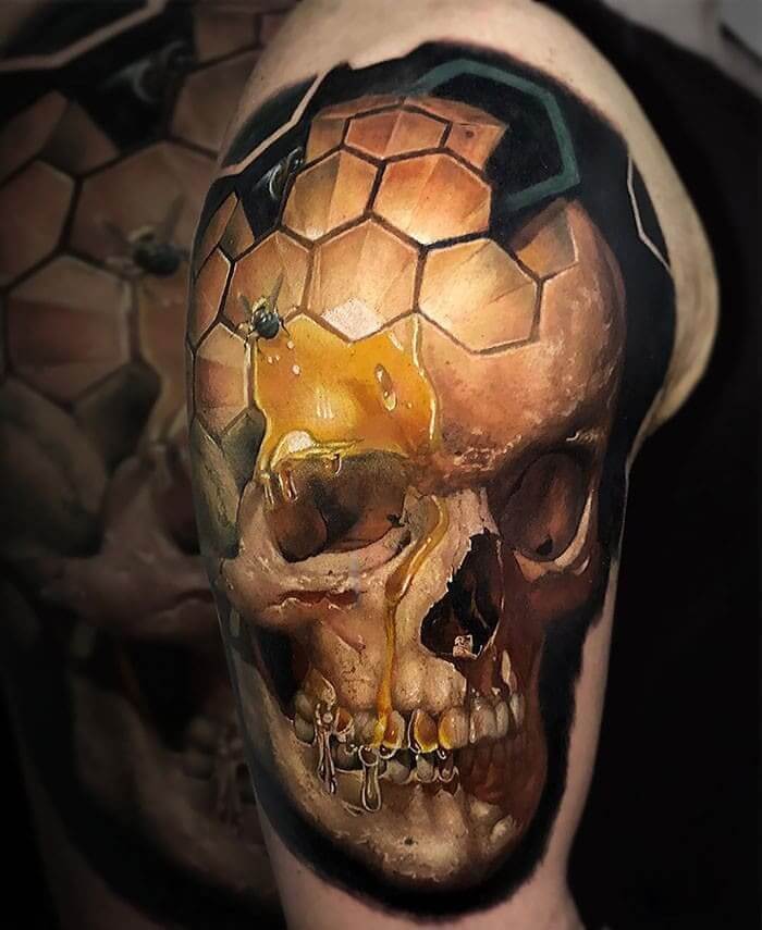 Honey on A Skull Tattoo
