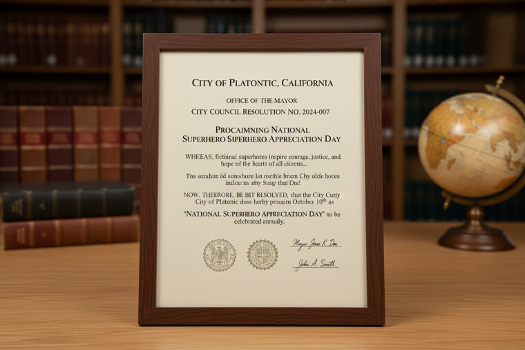 City Council Resolutions Honoring Fictional Characters