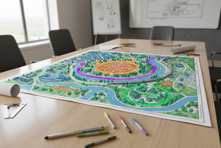 City Planning Maps With Fictional Future Developments