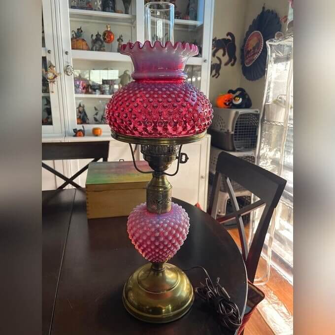 Hobnail Glass Lamps on Nightstands