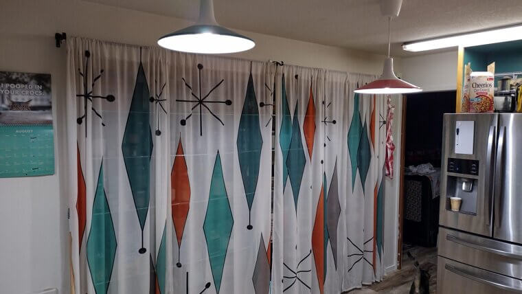 Atomic Age Prints on Kitchen Curtains
