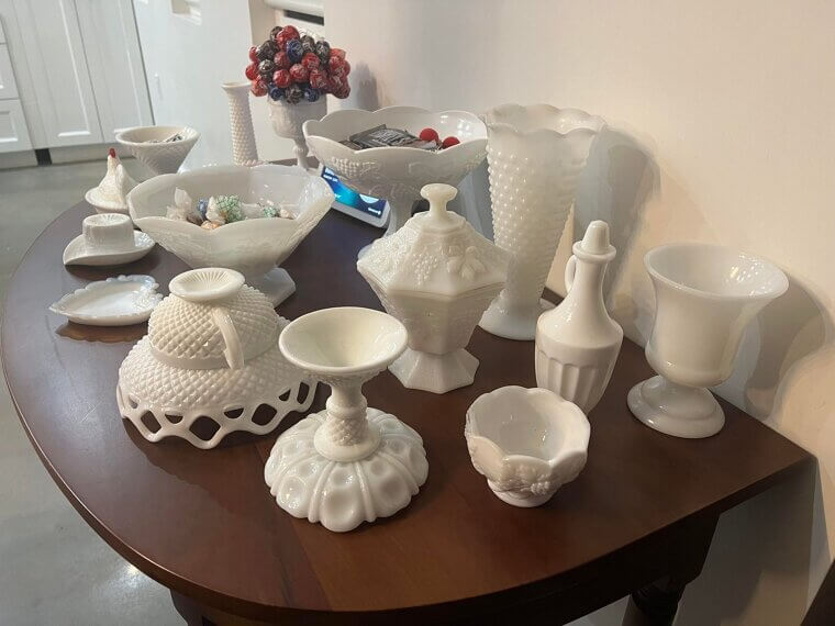 Milk Glass Vases on Every Shelf